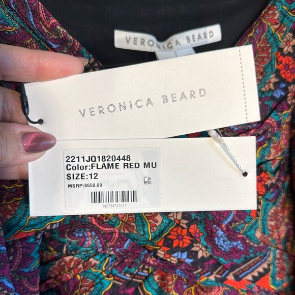 NWT Veronica Beard Silk Blend Ruched Bishop Sleeve Lined Dress Stunning!! 🤩 - Picture 6 of 15